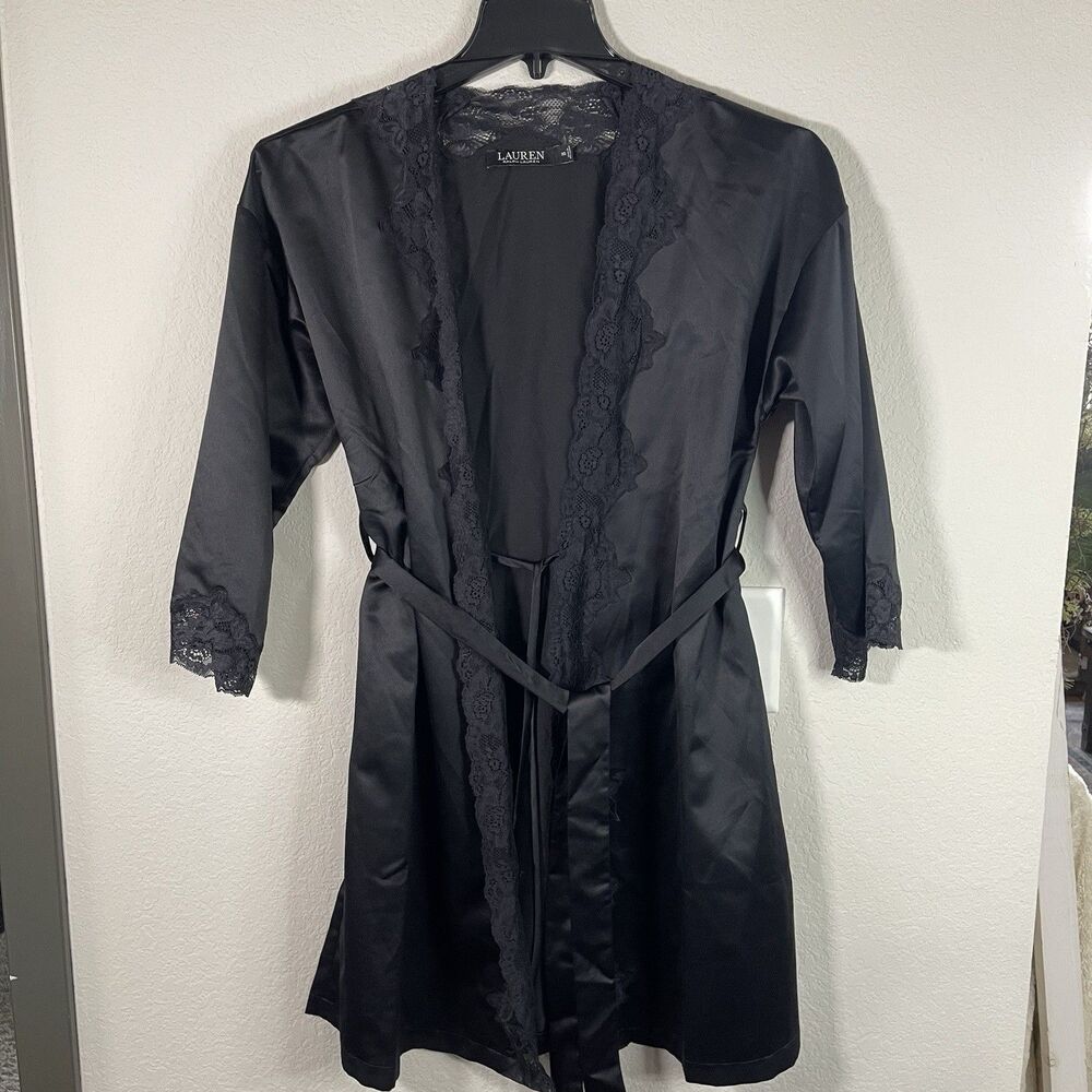 Lauren Ralph Lauren Black Lace Trim Robe